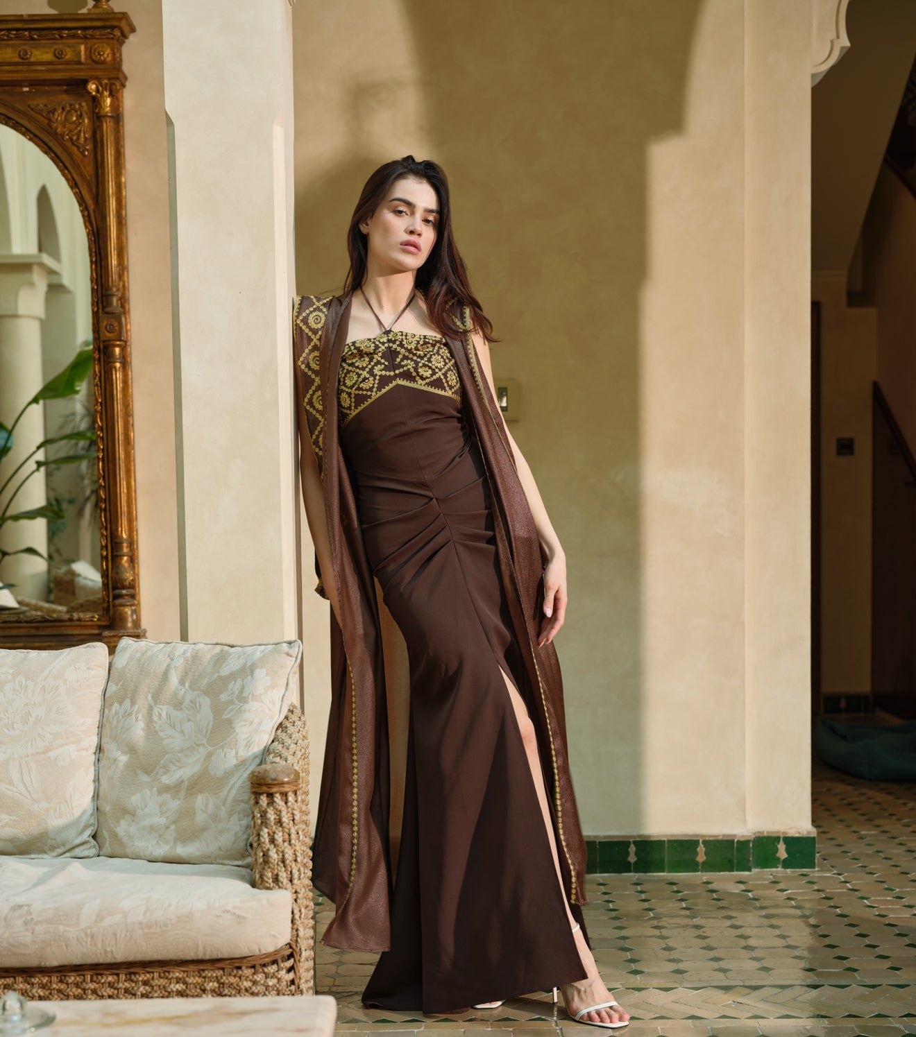 Elegant Brown Two-Piece Jalabya