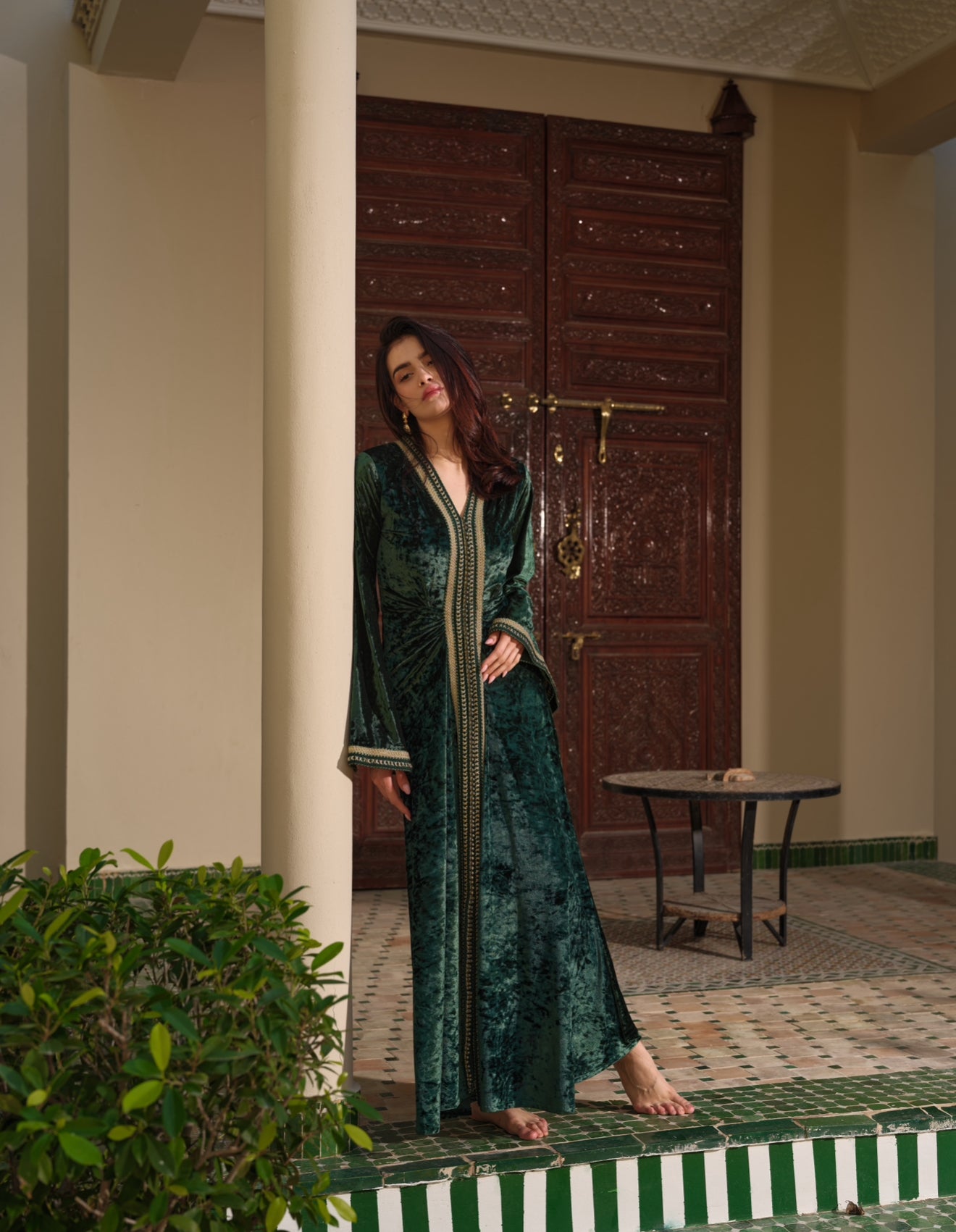 Elegant Royal Green Velvet Moroccan Caftan
