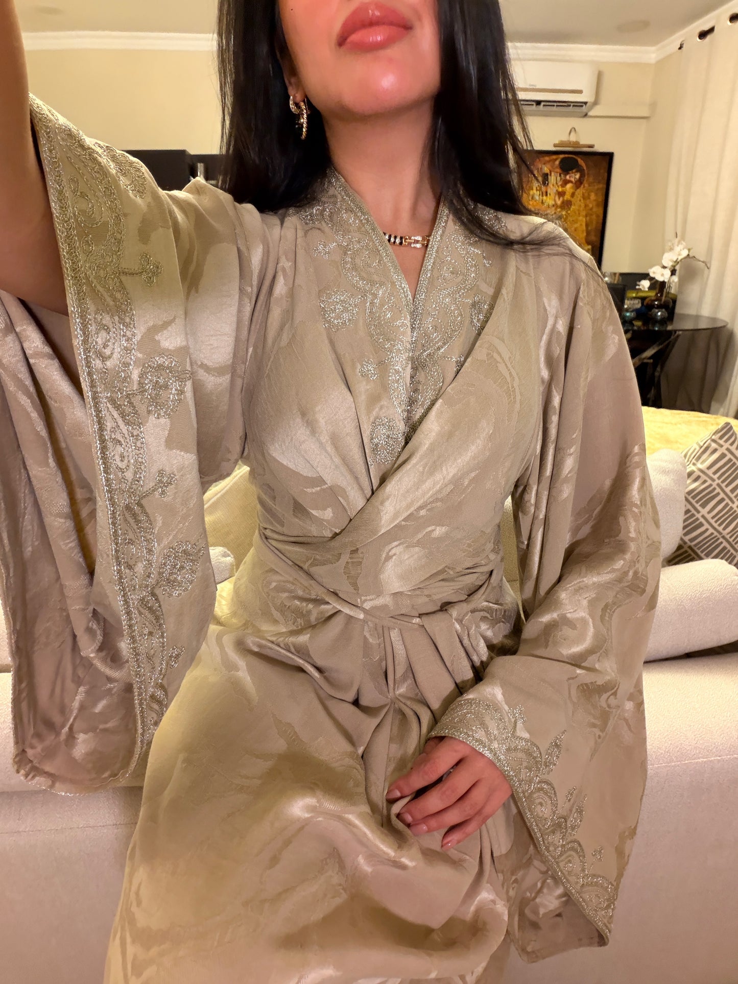 Mocha Embroidered Wrap Kaftan