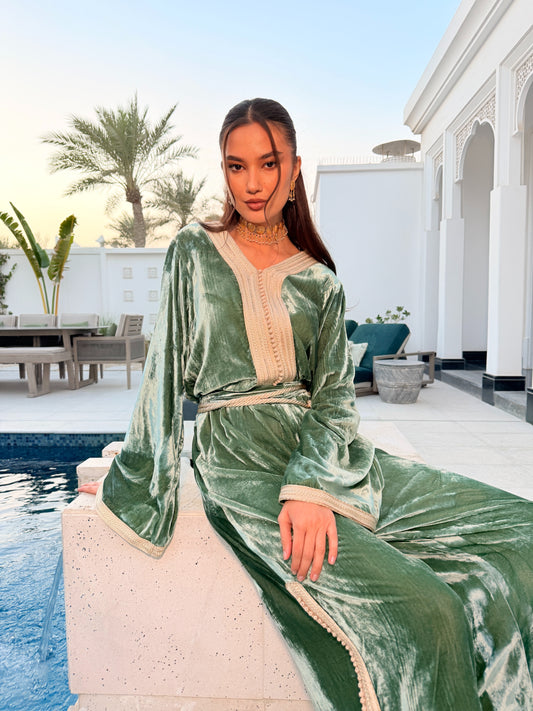 Silk Velvet Jumpsuit with Double Sfifa and Belt