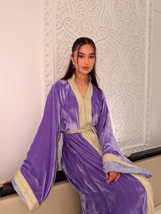 Purple Velvet Kaftan with Double Gold Sfifa