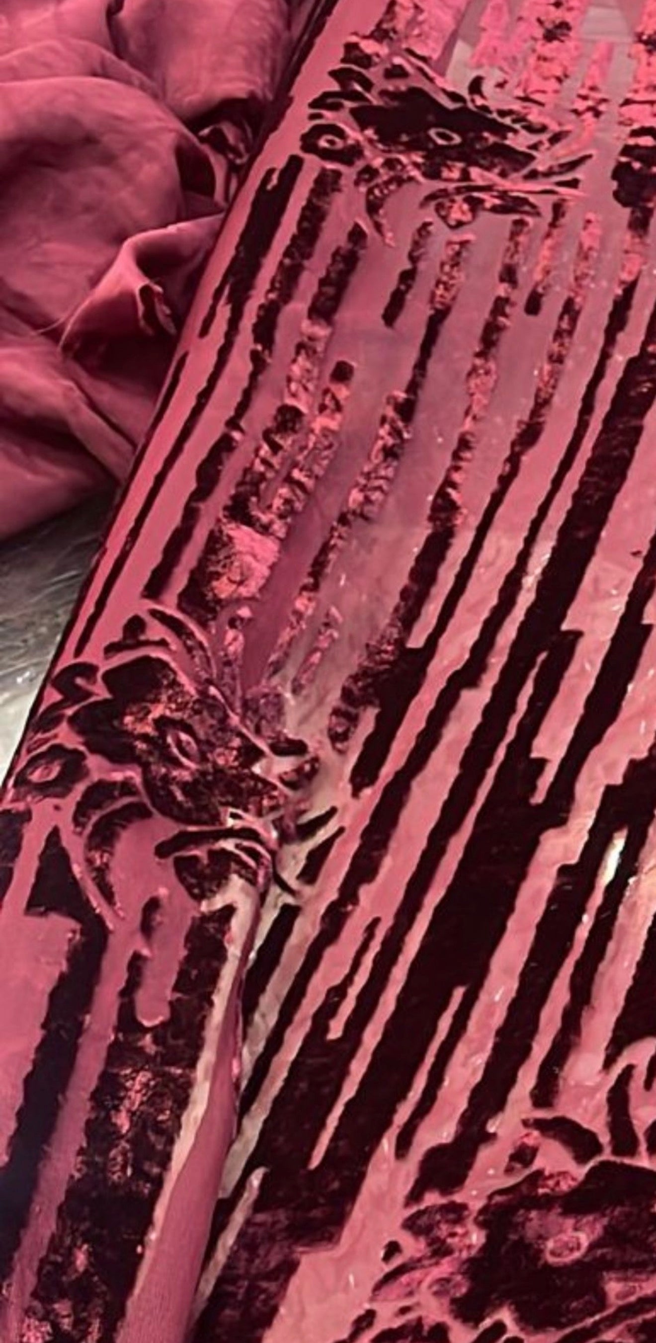 Burgundy Velvet Devoré Kaftan with Gold Embroidery