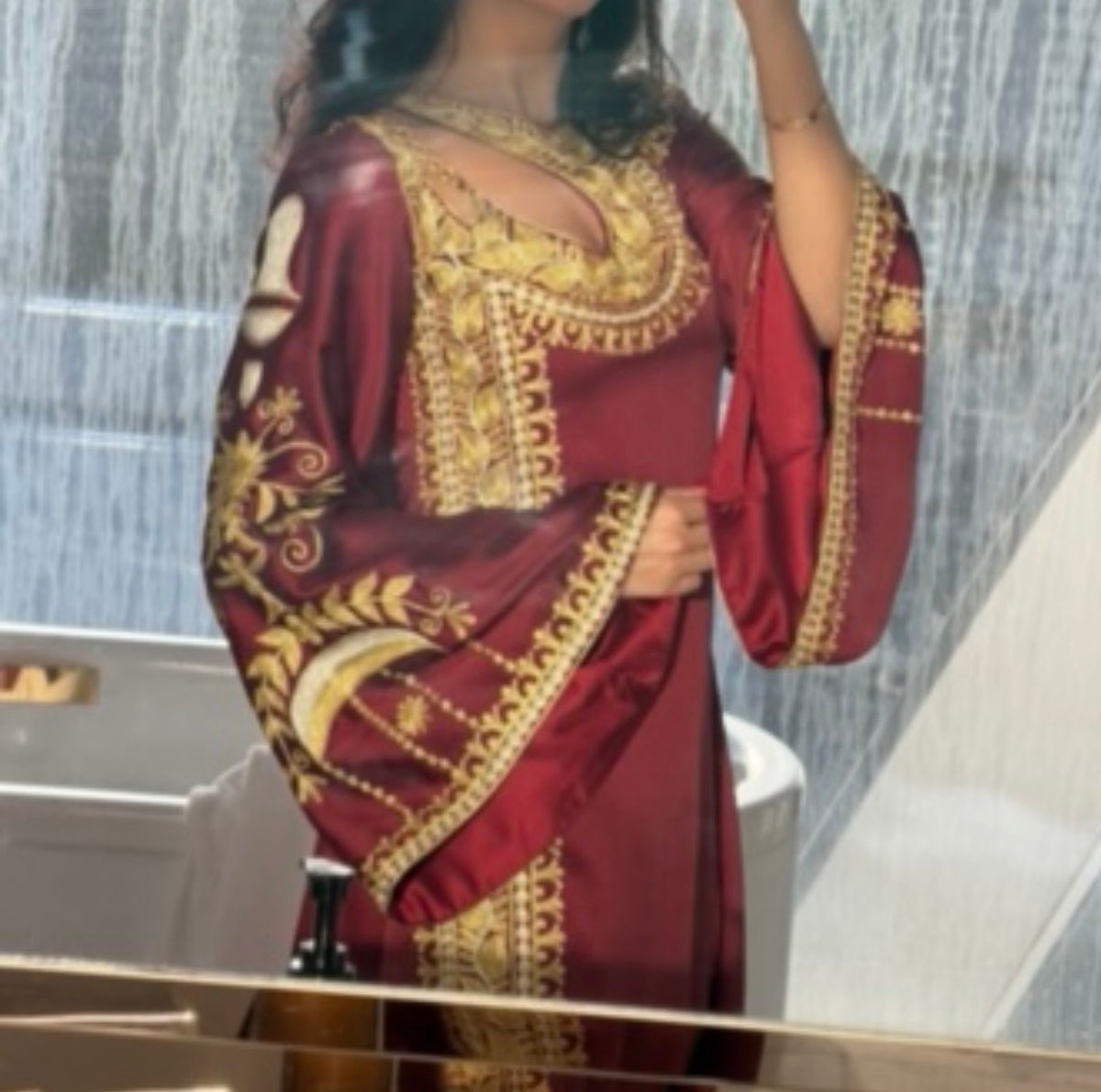 Burgundy & Gold Draped Kaftan